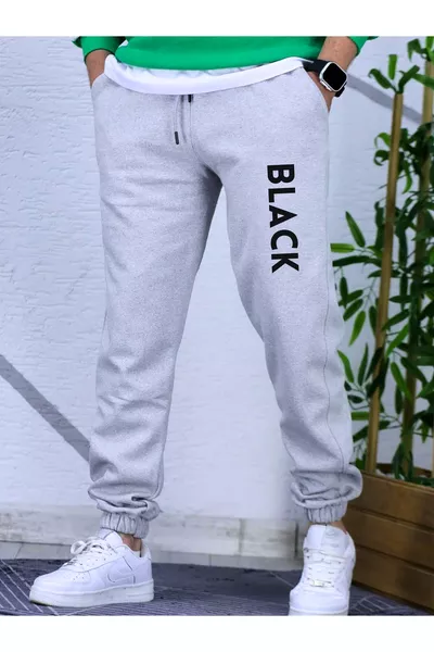 Men's Grey Sports Black Printed Jogger Sweatpants - Elastic Cuffed, Pocketed, Slim Fit Sweatpants