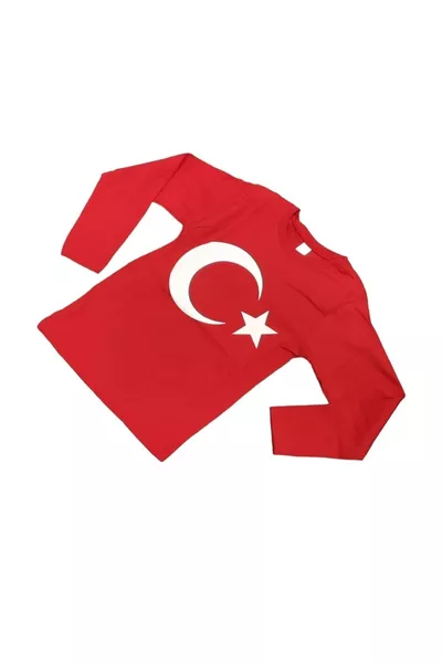 Дълъг ръкав с принт на полумесец и звезда, турско знаме, висококачествен трикотаж за  октомври и  април