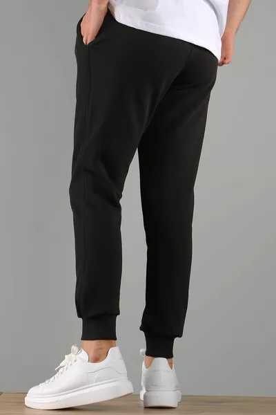 بنطال رياضي أسود للجنسين بخصر مطاطي