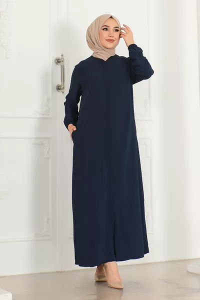 Едноцветен дълъг пълен размер скрит цип сребристо-син фераче