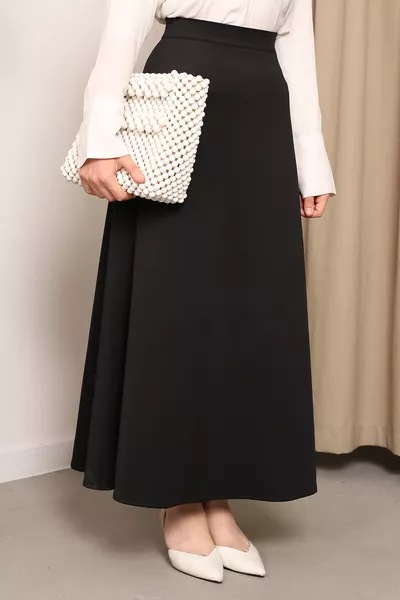 BELL CUT Black Scuba Flared Skirt