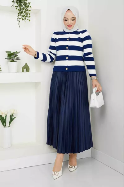 Женская юбка со складками и эластичной талией MF и трикотажный кардиган с пуговицами спереди