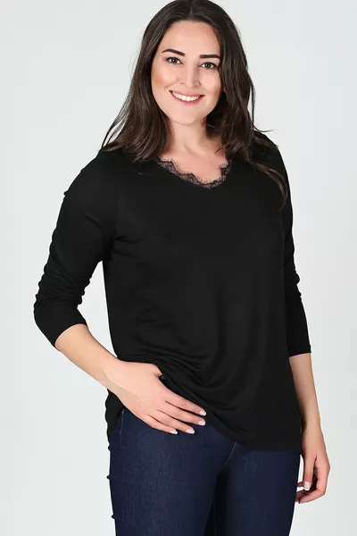 Long Sleeve Blouse with Lace Collar Detail