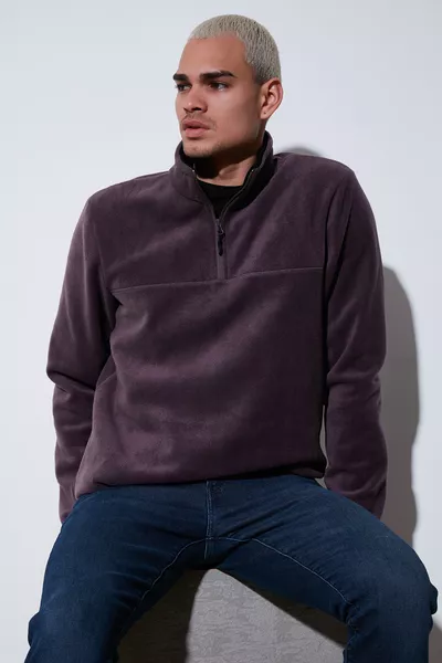 Felpa da uomo in pile spazzolato invernale, collo alto, spessa, regular fit, anti-pilling