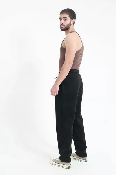 3-Stripes Sweatpants Loose Fit Baggy Winter Cotton Fleece-Lined