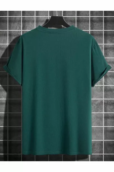 Unisex Baumwoll-T-Shirt mit lächelndem Gesicht auf der Brust, Basic Comfort, Grün