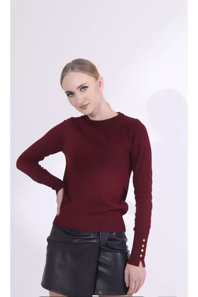 Maglione Base Girocollo con Maniche a Mezzo Giro e Dettaglio a Goccia - Bordò