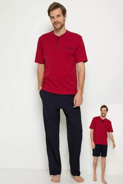  Pijama Şort 3 Lü Damat Çeyiz Seti - Bordo