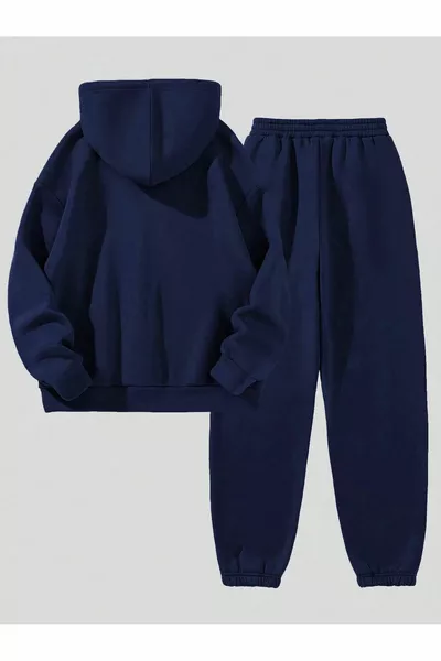 Sweat-shirt de survêtement écrit californien Pantalon de jogging - Capuche oversize imprimé bleu marine