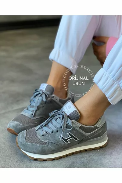 حذاء رياضي جلد طبيعي للجنسين - رمادي وكريب