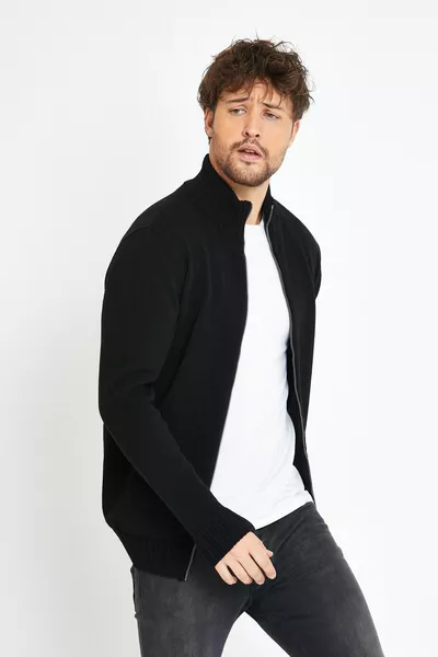 Cardigan de poche en tricot noir à fermeture éclair