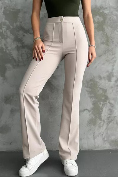Pantalon Palazzo Femme Crème Taille Haute Pickup Jambe Espagnole