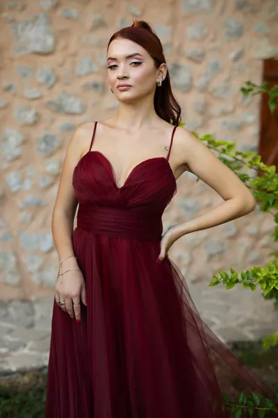 Cara Tulle Burgundy Engagement Dress