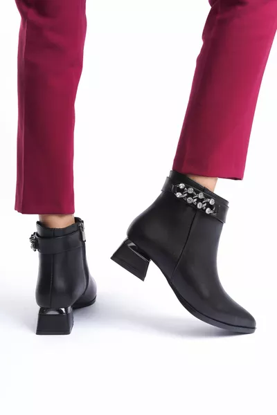 Ежедневни дамски ботуши Камък Перлени токчета Черни