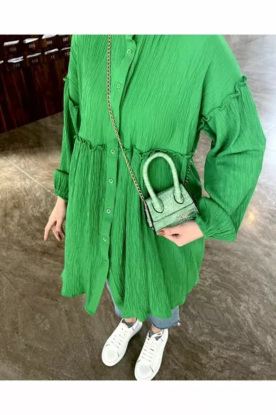 قميص نسائي طويل طويل من الشاش الحجاب الأخضر كبير الحجم