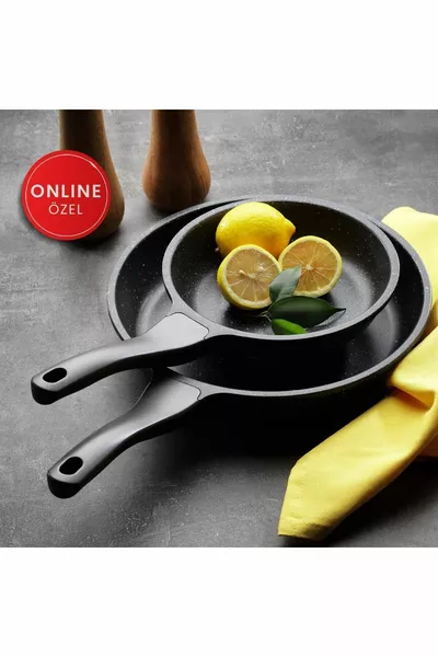 Grey Famos Fireproof Nonstick 2 Piece Granite Cast Iron Pan Set