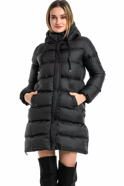 الجانبين سستة مفصلة الوقوف الياقة كامل مبطن مقنعين أسود معطف البخاخ