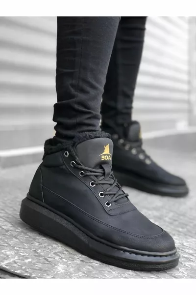 الرجال الأسود عارضة فو الجلود الدانتيل متابعة أحذية الشتاء للماء أحذية مريحة أنيقة مع الفراء داخل