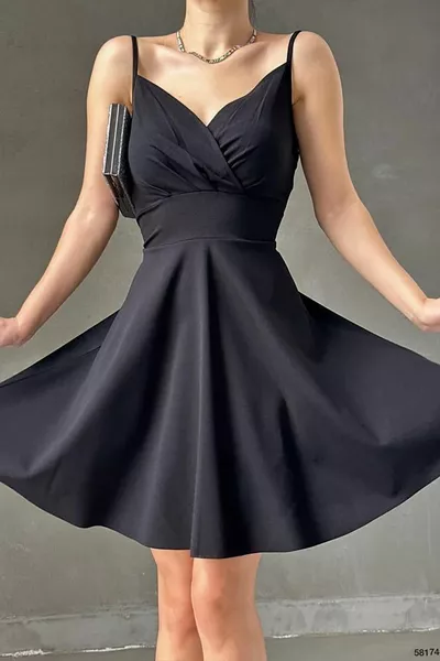 كريب النسيج الأسود رقيقة حزام فستان متوهج