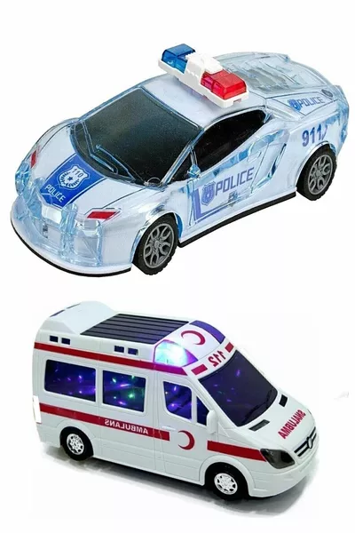 Ambulance protégée et voiture de police à tirer et à déposer, ambulance et voiture de police lumineuse