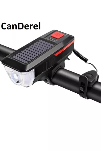 ضوء دراجة بالطاقة الشمسية، مصباح أمامي للدراجة، بوق الدراجة، مقاوم للماء، مصباح قابل لإعادة الشحن عبر USB بالطاقة الشمسية