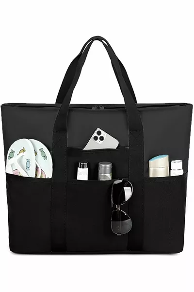 Beach Bag Picnic Bag Large Size with Many Pockets Invisible Interior Women's Beach Bag