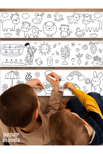 Bauernhof-Thema 3 Meter Rollen-Papier zum Ausmalen - Pädagogische Aktivität für Babys und Kinder