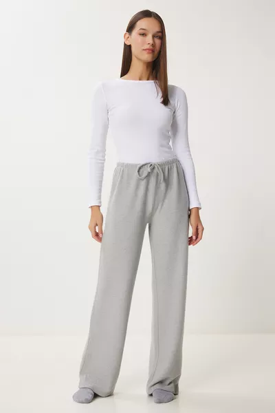 بنطال محاك واسع يموش رمادي مزيج 