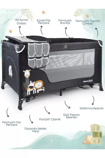 أتلانتا ماكس سرير ألعاب مع وحدة فتح سفلية حديقة سرير طفل * سم