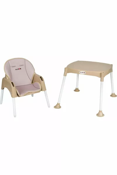 طاولة عمل ومقعد طعام للأطفال من بامبو & ماما بامبو، بمقعد مبطن، بيج، 3 في 1