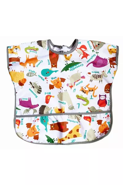 Bavaglino impermeabile con tasche, chiusura a strappo, lavabile in lavatrice, maniche corte, per neonati/bambini di 1-3 anni