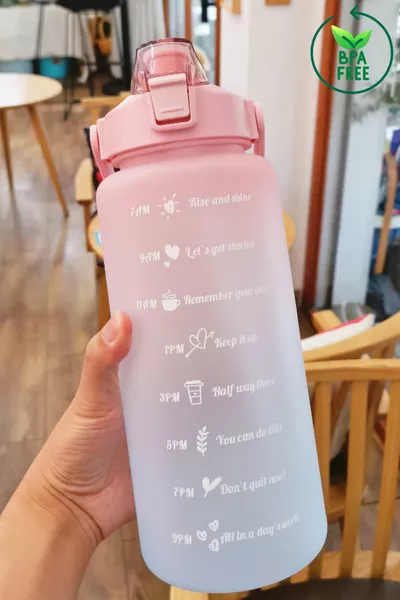 Bouteille d'eau motivante avec paille et autocollant, gourde ml (2L), sans BPA, pour salle de sport