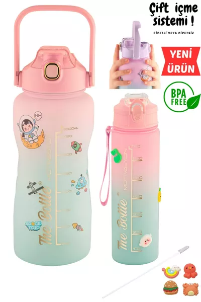 Premium BPA-Free 2-Pack Motivational 2 Liter Water Bottle + ml Bottle Water Bottle, Water Bottle, Flask