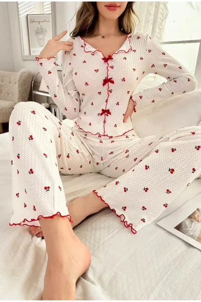 Pigiama stagionale in cotone con motivo ciliegie