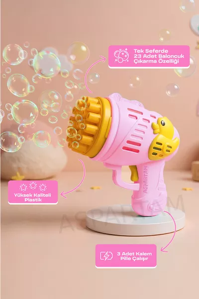 Çok Delikli Pilli Köpük Atan Baloncuk Çıkaran Tabanca Oyuncağı