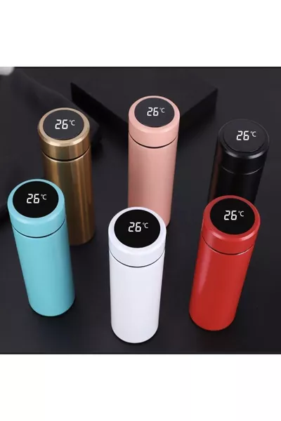 ترمس من الفولاذ المقاوم للصدأ مع مقياس درجة حرارة رقمي، سعة مل