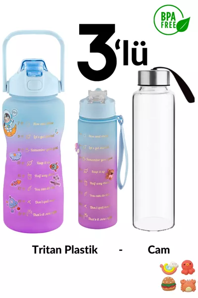 Water Bottle Trio Motivational 2-Liter Water Bottle  ml ml Nested Sports Bottle