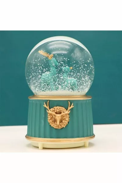 Среден снежен глобус с елени, светлини и музика - смесен