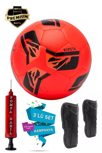 Football Ball 3-Piece Set Red Size 5 FIFA Basic Kicking Ball - Pump Included