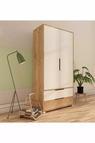 Flora 2-Door 2-Drawer Wardrobe Sapphire Oak - White Closet