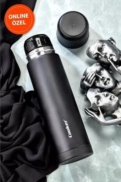 ترمس مزدوج الجدار من الفولاذ المقاوم للصدأ  مل أسود (شاي، قهوة، نزهة، تخييم، خارجي، مكتب، فندق، مقهى، مدرسة)