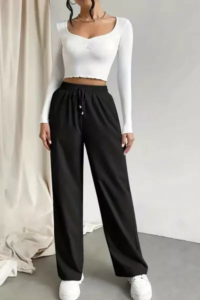 سروال رياضي واسع الأرجل بخيط مزدوج للنساء