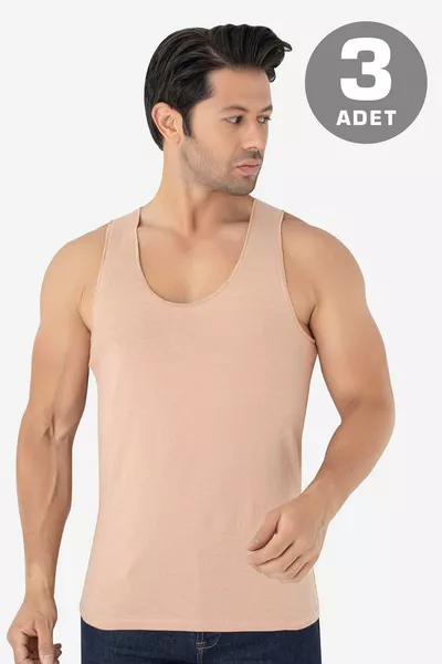 قميص داخلي رجالي غير مرئي بلون الجلد، حزمة 3 قطع، قطن ٪