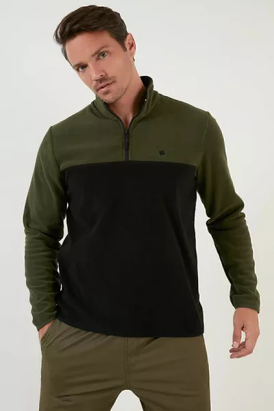 سترة رجالي مصنوعة من الفلانيل الاحتياطي شتوية بسحاب وياقة عالية، قياس عادي 