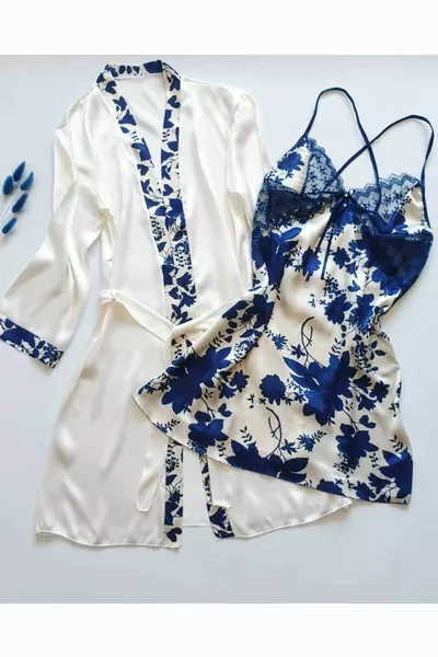 Set de 6 pièces de dot en satin de soie bleu marine avec boîte 