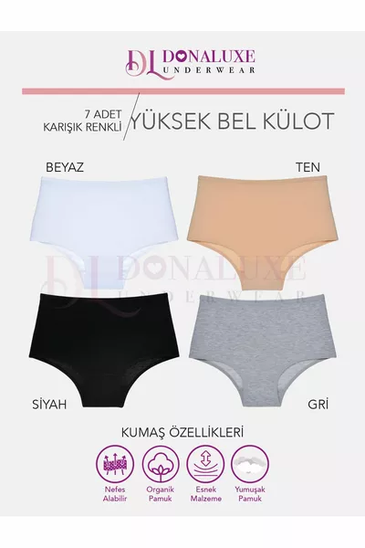 Women's High-Waist Briefs Black Gray Beige Cotton Soft Fabric 7-Pack