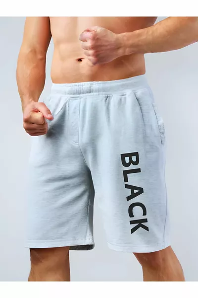 Short de sport pour athlète - Gris avec poches et imprimé Black, short de fitness et gym