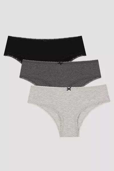 Daily Lace Cotton 3-Pack Gray Hipster Panties