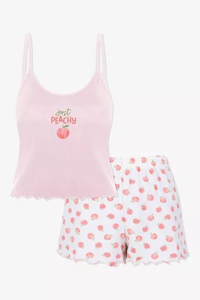 طقم بيجامة نسائي قطني بحمالات وخياطة على شكل شورت