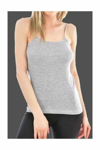 Женская серая майка на 6 штук из хлопкового рибана с тонкими бретельками